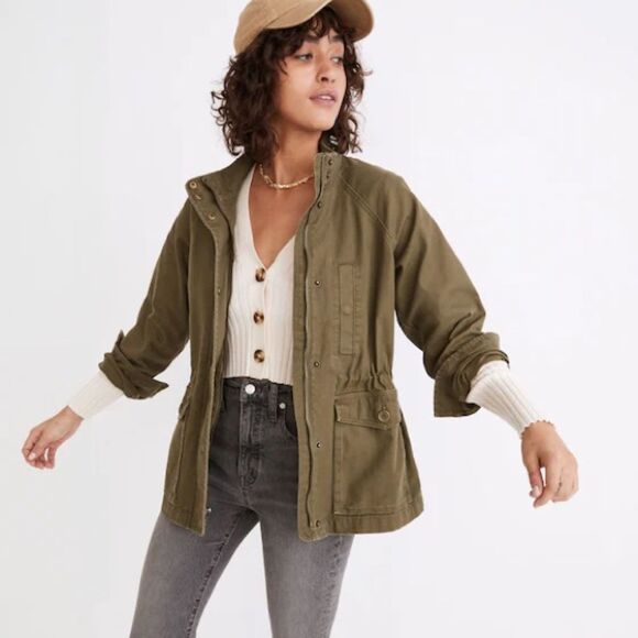 Madewell army green cinch waist zip up Utility Jacket size xs - Picture 1 of 9